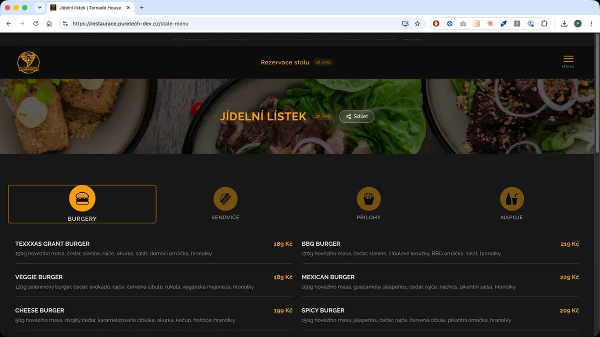 Jídelní lístek v CMS: jak nastavit kategorie a položky menu